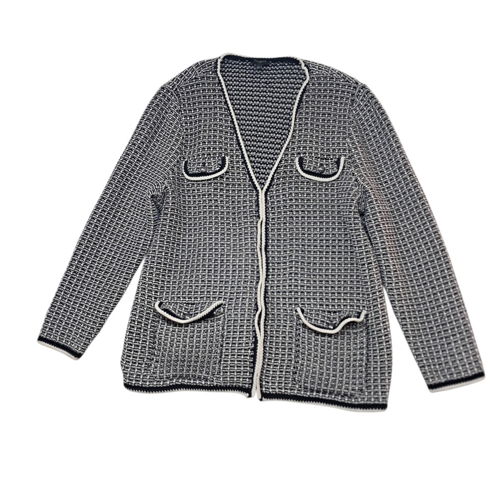 Talbots Tipped Tweed Cardigan Sweater Jacket Women's 2X‎ Black White Work Career